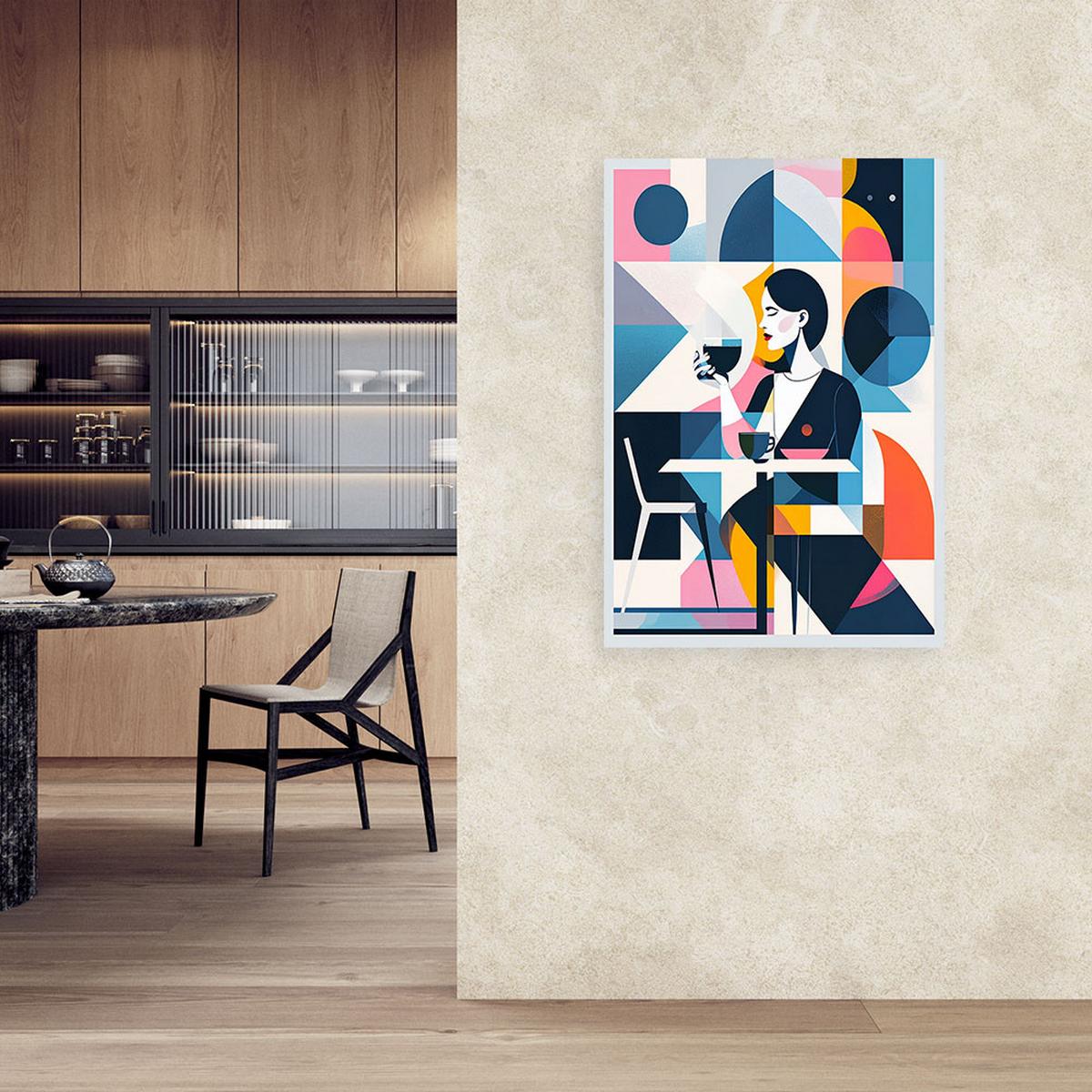 LEINWANDBILD Frau mit Kaffee im Bauhaus-Stil 60x90cm - Multicolor, Textil (60/90cm) - Feeby