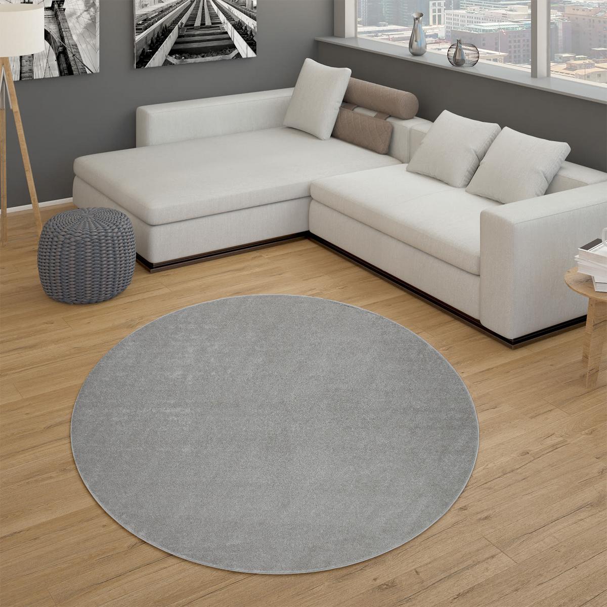 KURZFLORTEPPICH Waschbar, einfarbig, Silber, Ø 160 cm - Silberfarben, Textil (160/160cm) - KADIMA DESIGN