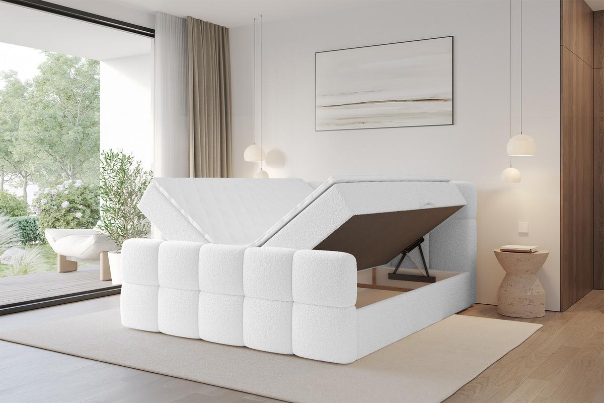 BOXBETT mit Matratze H3 - FAMA-Z - 160x200 cm Weiß Quelle - Weiß, Holzwerkstoff - ALTDECOR