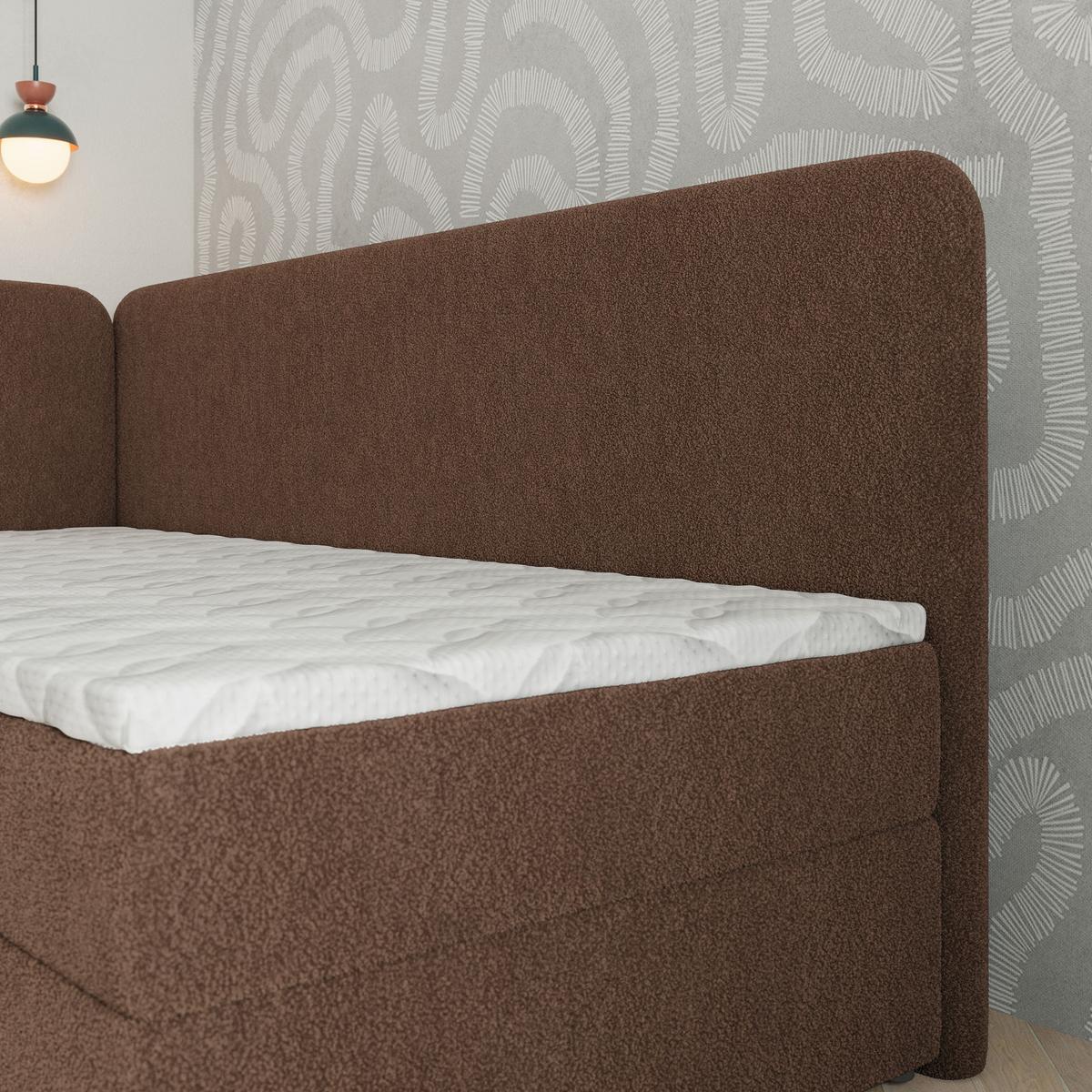 BOXBETT GINA 90x200 cm mit Matratze und Topper, H2+H3 - Braun - Braun, Holz (90/200cm) - MASSENO