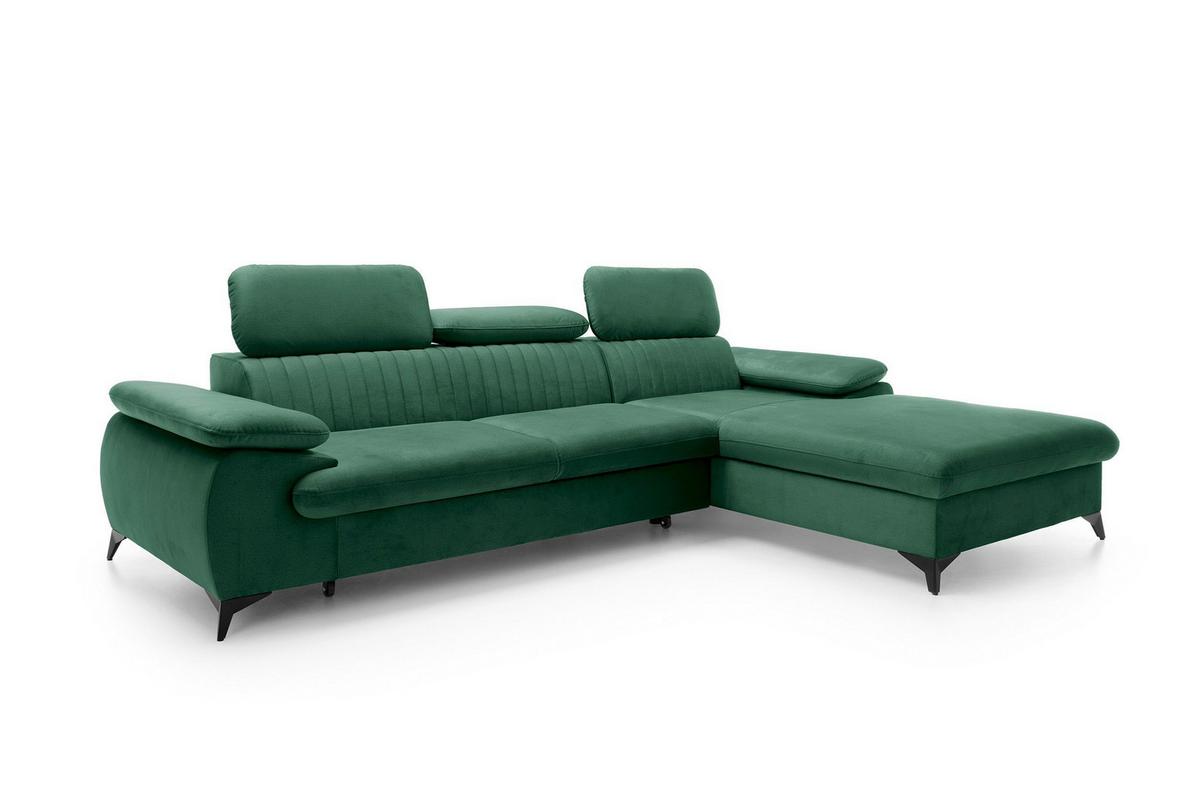 ECKSOFA FIORE Grün Velours-Stoff mit Schlaffunktion - Grün, Holz (280/193cm) - MASSENO