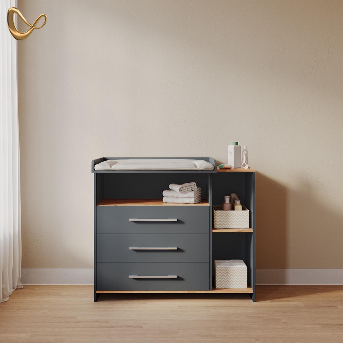 WICKELKOMMODE Torino Anthrazit/Goldkraft Eiche mit 3 Schubladen - Honigeiche/Anthrazit, Holzwerkstoff (113/93/53.1cm) - Livinity®
