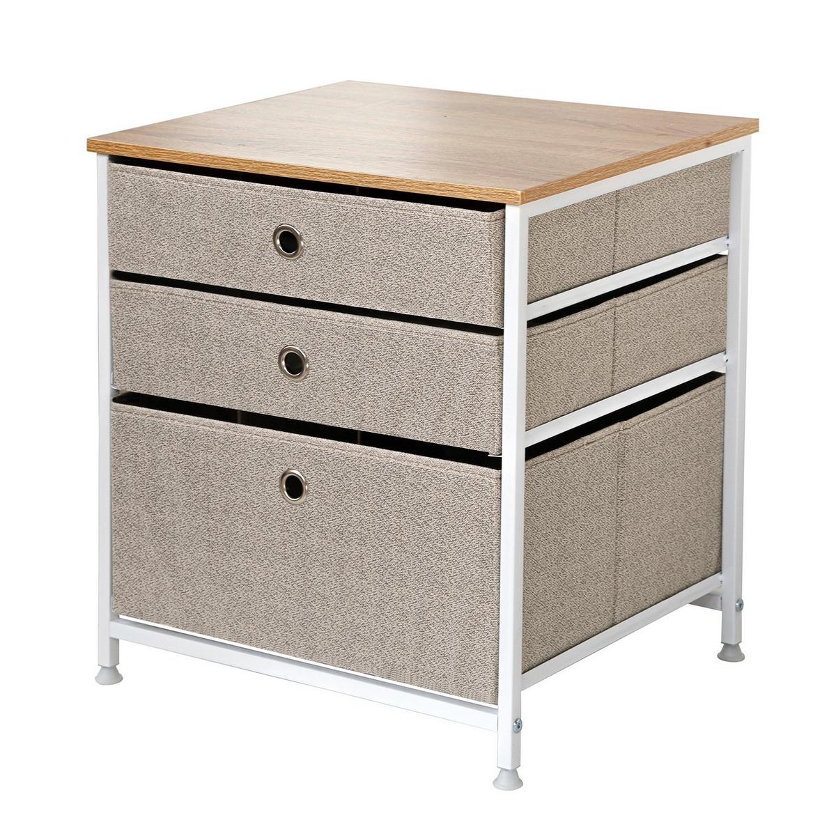 KOMMODE mit 3 Schubladen aus hellem Vliesstoff - L48 cm - Weiß, Holzwerkstoff (40/51/41cm) - Calicosy