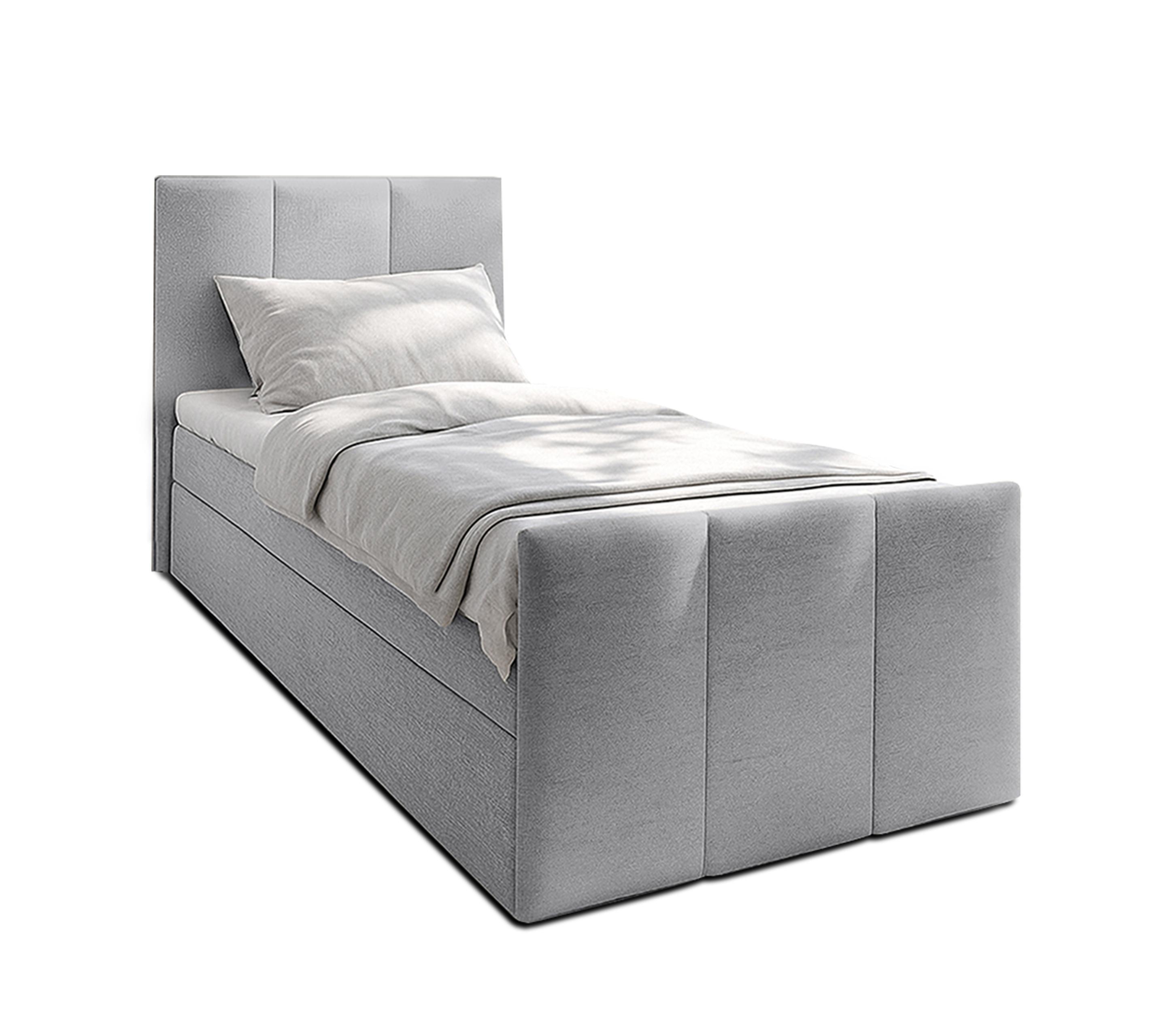 BOXBETT LEVENTE 90x200 cm mit Bettkasten und Matratze - Grau + TOPPER - Schwarz/Grau, Holz/Holzwerkstoff (90/200cm) - AX Living