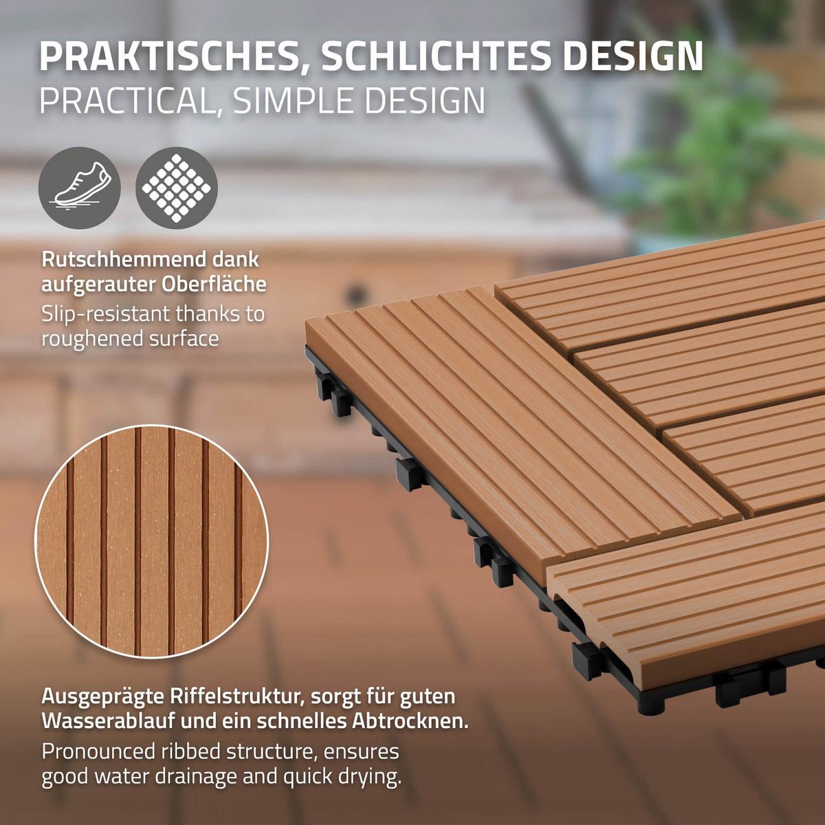 BODENPLATTE Mosaik 2er Set - Hellbraun, Holzwerkstoff (30/30/2cm) - ECD-Germany