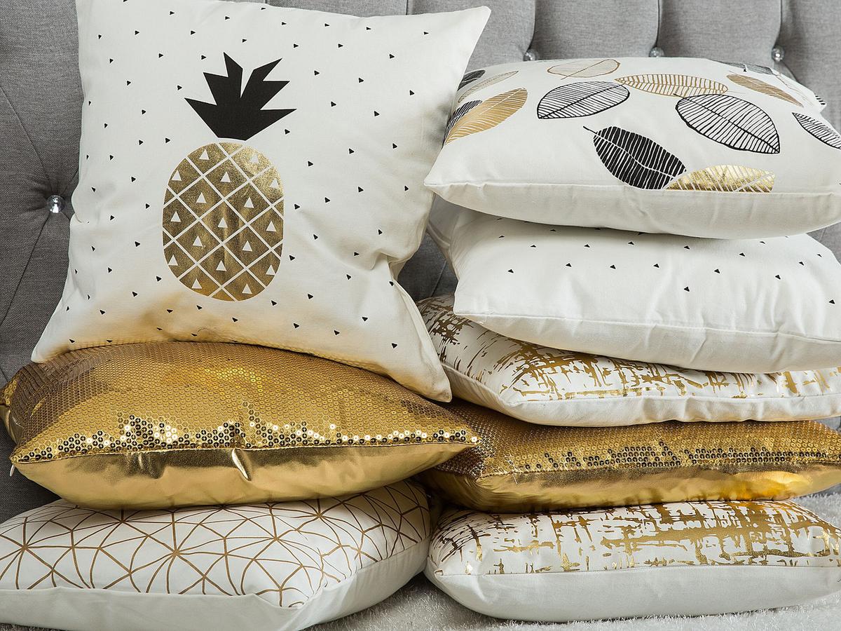 DEKOKISSEN 2er-Set Weiß 45/45 cm Lotus - Weiß, Naturmaterialien/Textil (45/45cm) - Beliani