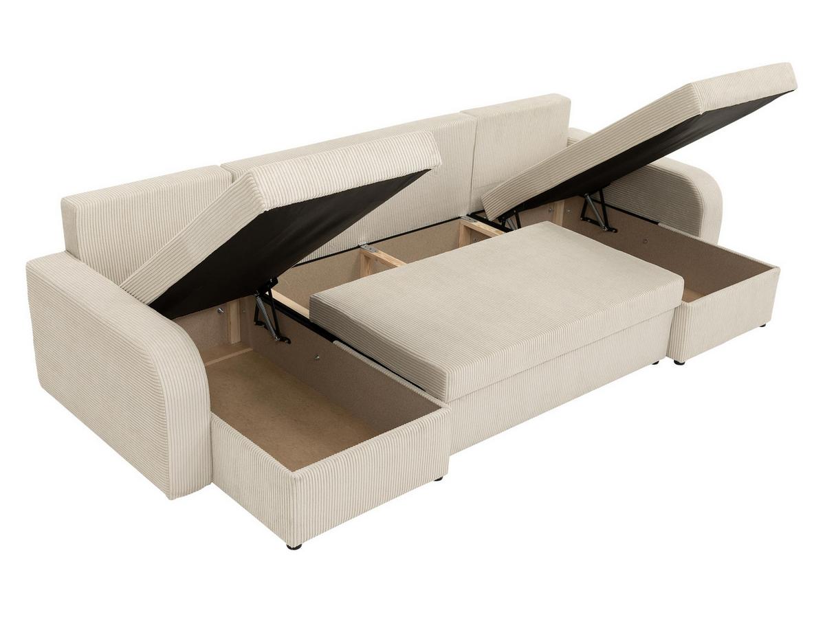 WOHNLANDSCHAFT Kris U Cord - Schwarz/Sahara, Holz/Kunststoff (304/80/140cm) - MIRJAN24
