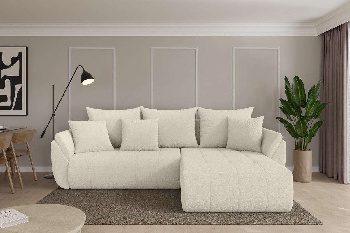ECKSOFA mit Schlaffunktion Ottomane Rechts TOKO-L 277x194x86 Beige Bouclé - Sandfarben/Beige, Holzwerkstoff/Kunststoff (277/194cm) - ALTDECOR