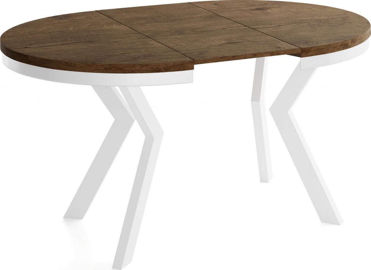ESSTISCH Savio Weiß Neo rund ausziehbar verlängerbar, Eiche Braun Rustikal 80-130/80/77 cm - Alteiche/Weiß, Holz/Holzwerkstoff (80/130/77cm) - WFL GROUP