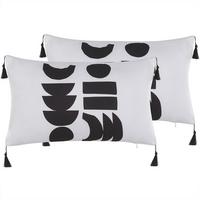DEKOKISSEN 2er-Set Schwarz-Weiß 30/50 cm Liriope - Schwarz, Textil (30/50cm) - Beliani