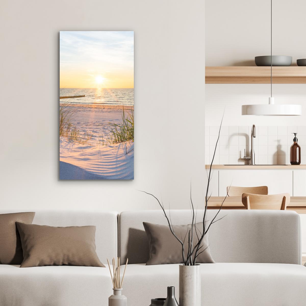 METALLBILD Strand - Sonne - Düne - Gras - Sand - Horizont 40x80 cm - Hellblau, Metall (40/80cm) - MuchoWow