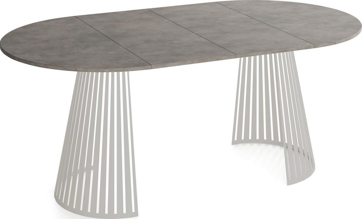 ESSTISCH Naro rund ausziehbar mit Lamellen-Metallgestell in Grau-Beige, Beton-Optik Dunkelgrau 120-200/120/76 cm - Kaschmir/Dunkelgrau, Holzwerkstoff/Metall (120/196/76cm) - WFL GROUP