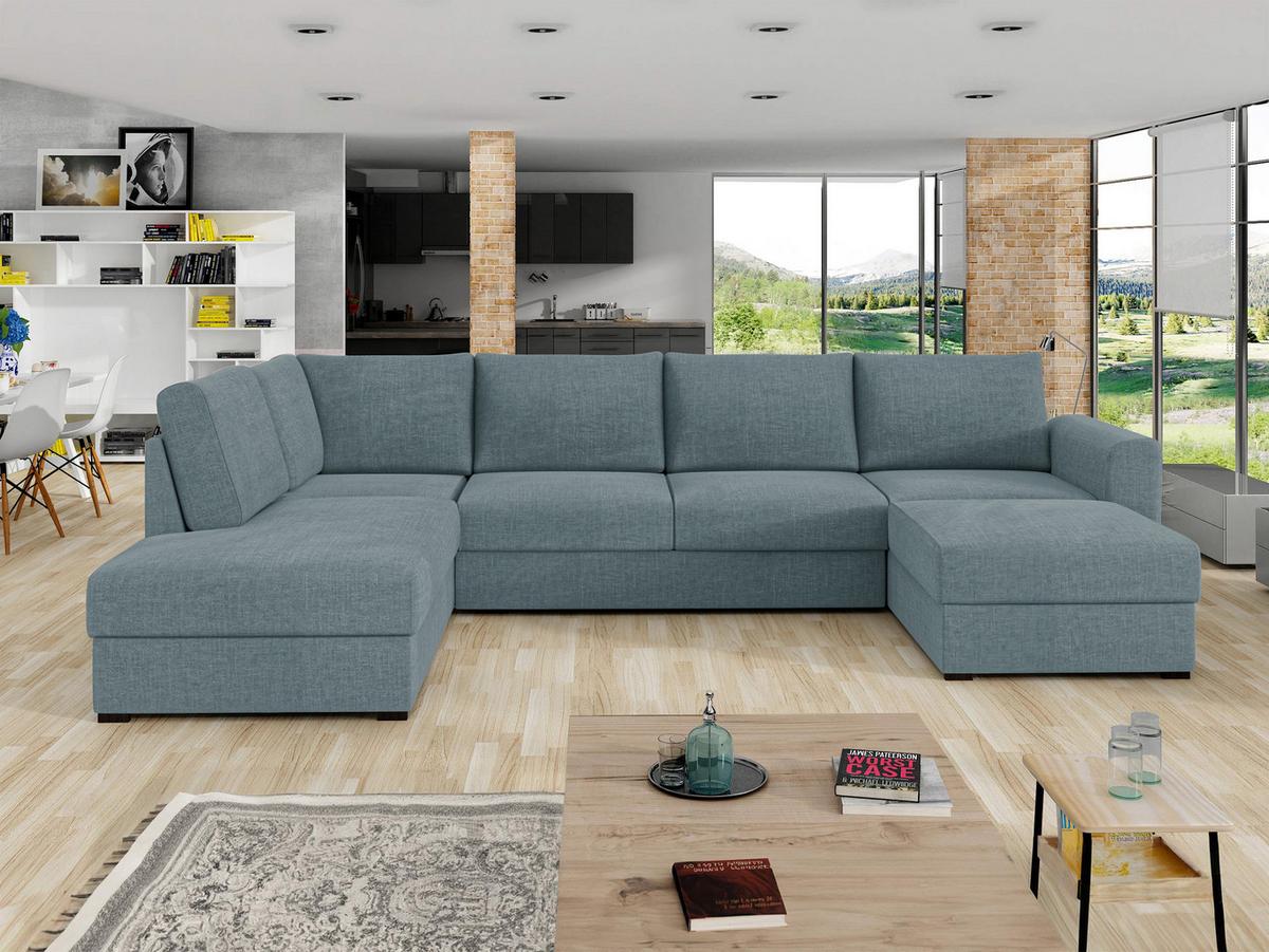 WOHNLANDSCHAFT Wilma Premium, Seite: Links - Blaugrau/Schwarz, Holz/Textil (305/85/188cm) - MIRJAN24