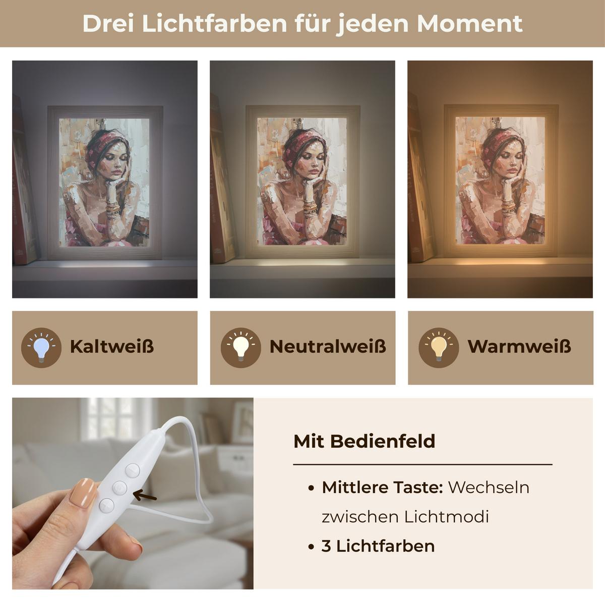 WANDLEUCHTE Frau - Lackierung - Porträt - Modern 15x20 cm - Braun, Holzwerkstoff (15/20/8cm) - OnlyWow