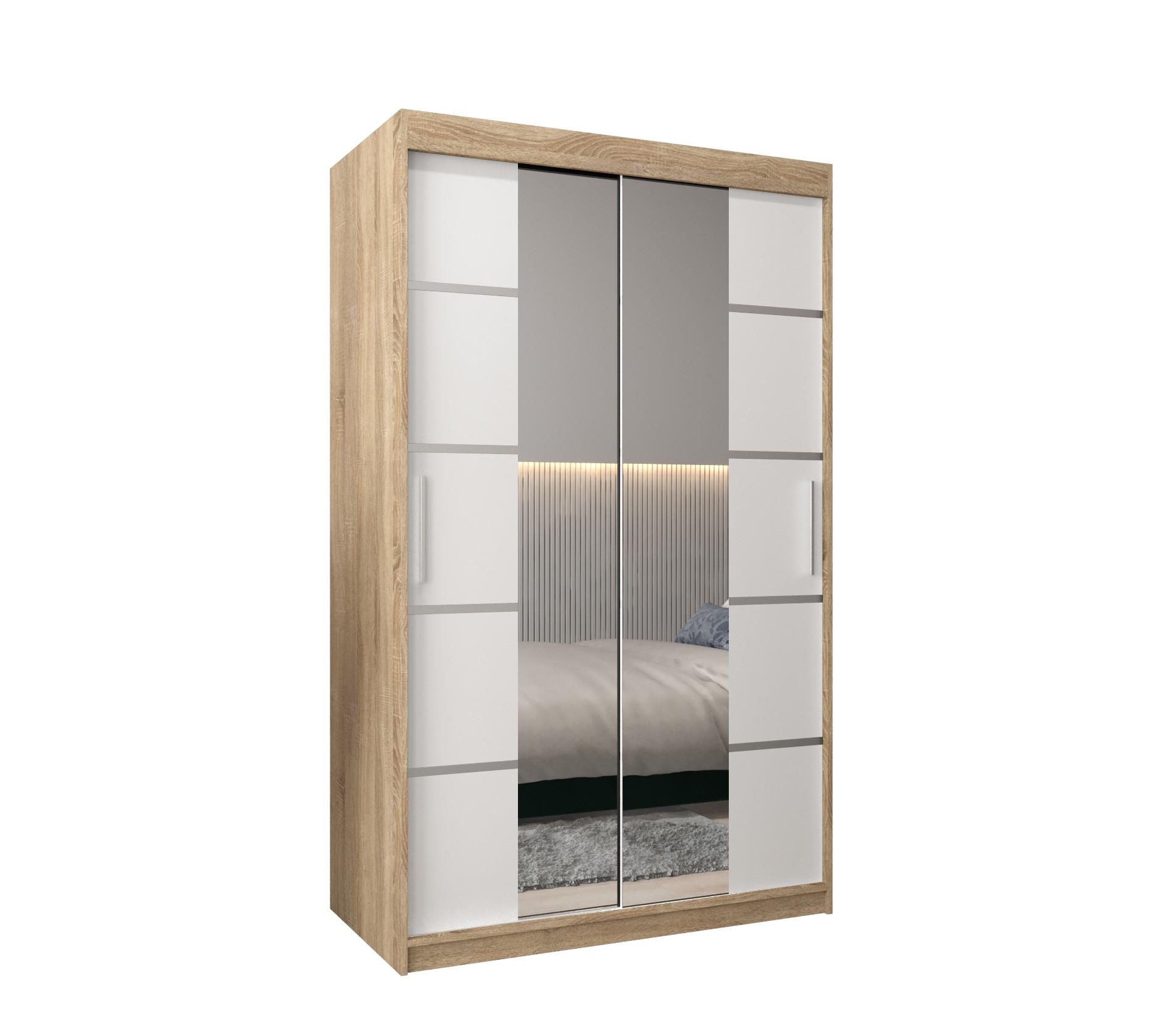 SCHWEBETÜRENSCHRANK 200/120/62 2-türig - Silberfarben/Weiß, Holz/Kunststoff (120/200/62cm) - MÖBEL KRYSPOL