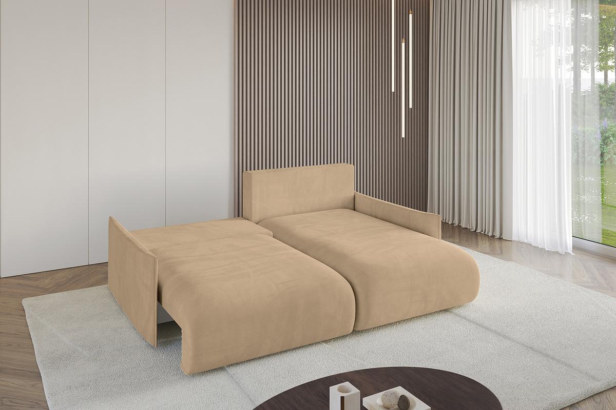 ECKSOFA Ottomane rechts ONESK-L-v1 216x177x72 Grün Velours - Beige, Holzwerkstoff/Kunststoff (177/216cm) - ALTDECOR