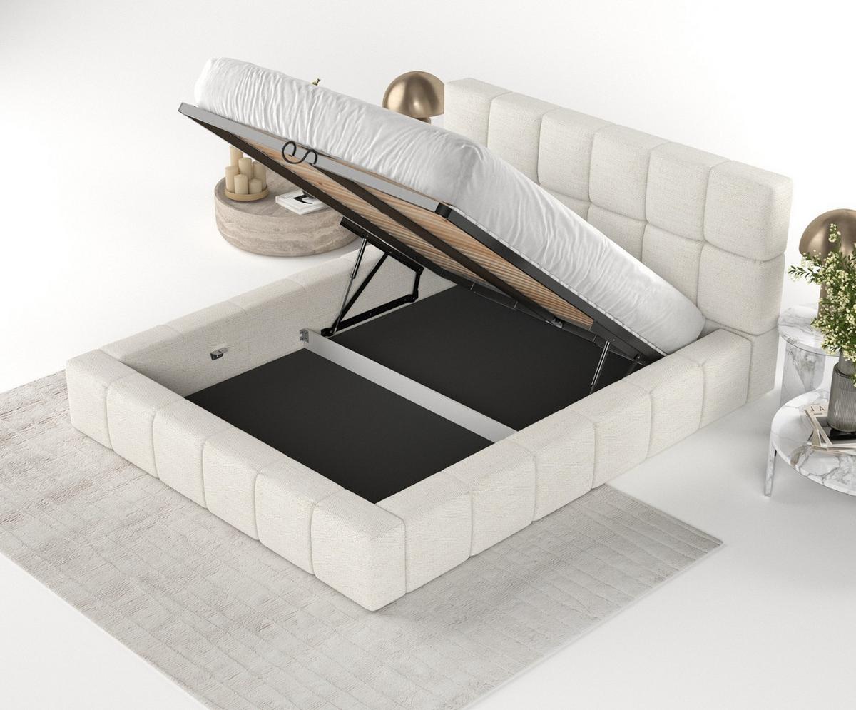 POLSTERBETT Paros mit Stauraum 180/200 cm Creme im Modesto Stoff - Creme/Schwarz, Holz/Holzwerkstoff (180/200cm) - AltaBeds