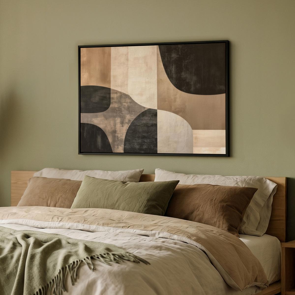 LEINWAND Bilder mit Rahmen - Abstrakt - Flugzeuge - Schwarz - Rund - 70x50 - Beige, Textil (70/50cm) - MuchoWow