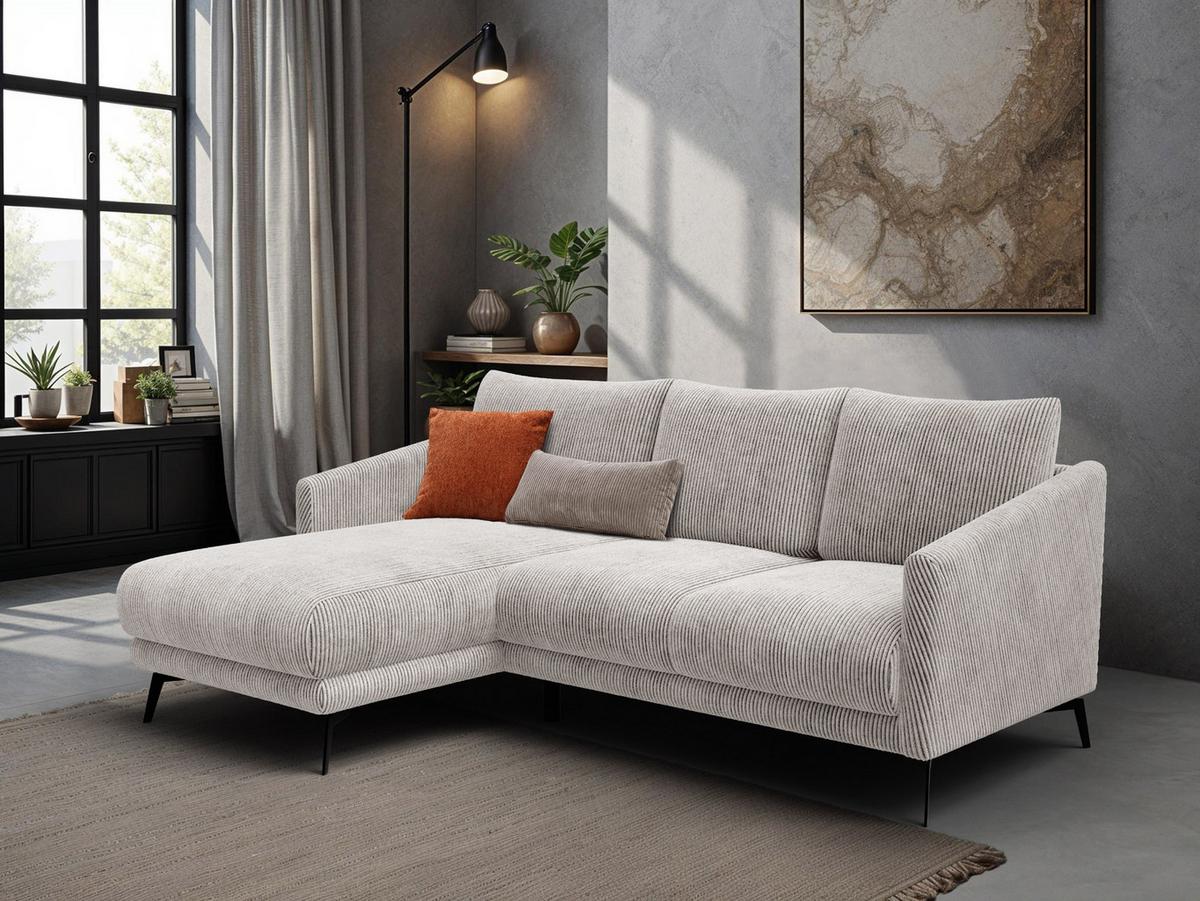 ECKSOFA VILT 3-Sitzer, perlweiß - Schwarz/Weiß, Holzwerkstoff/Textil (221/156cm) - Wozimo