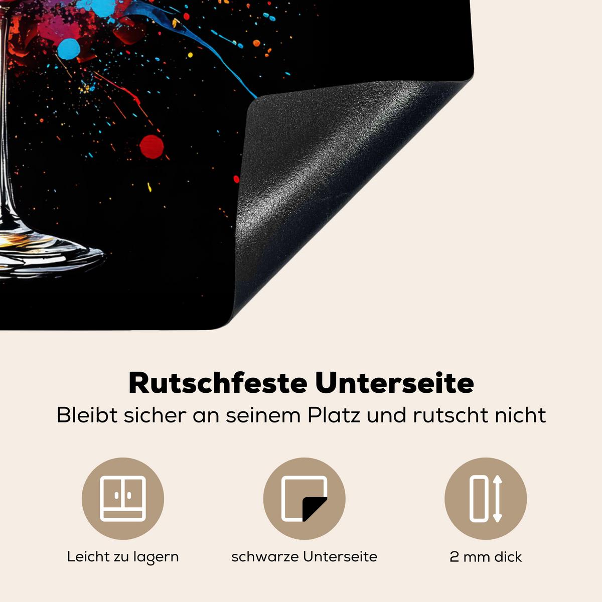 HERDABDECKPLATTE Wein - Glas - Graffiti - Getränk - Rot - Farbe Herdabdeckung Induktionsfeld 65x52 cm - Weinrot, Kunststoff (65/52/0.2cm) - MuchoWow