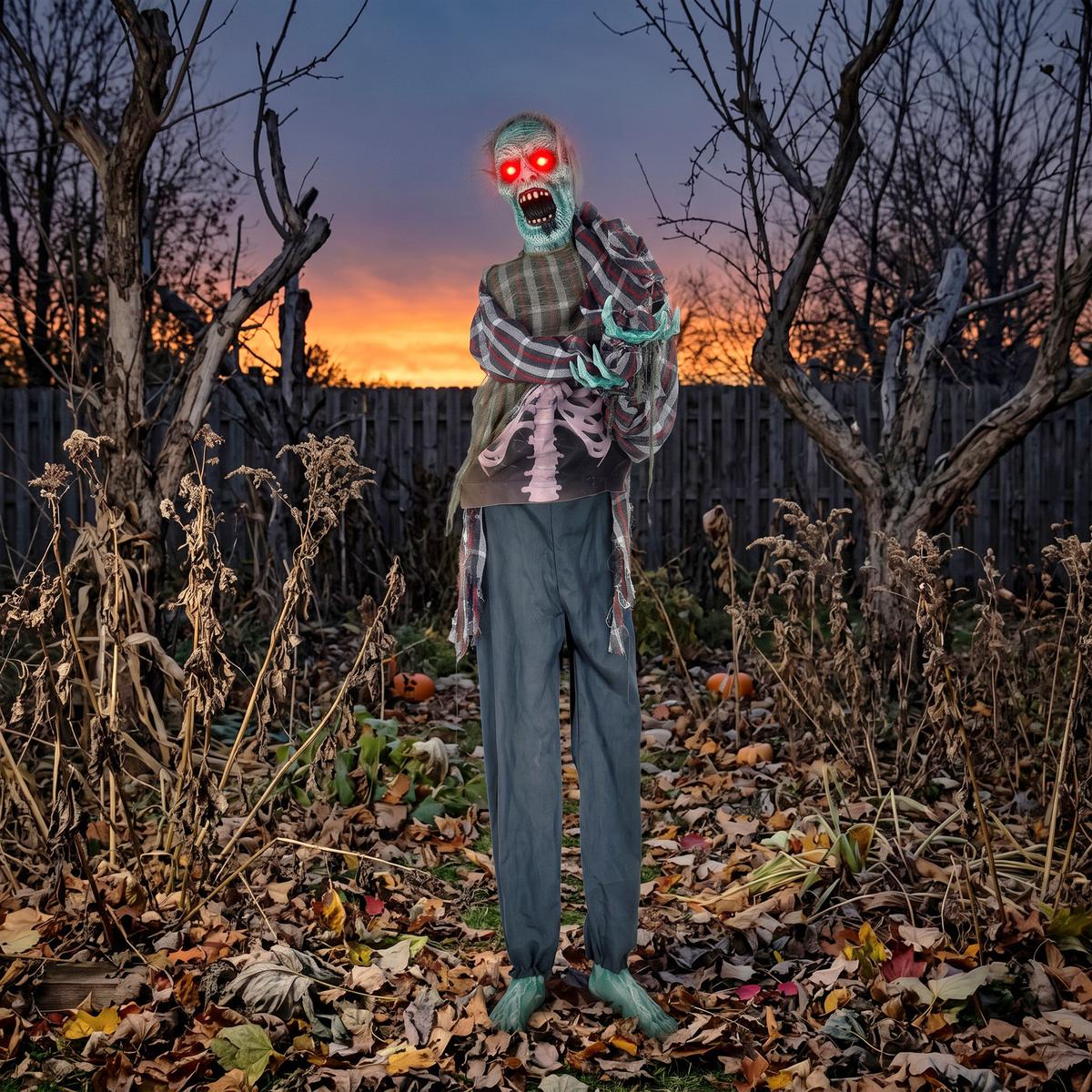 ANIMIERTER-ZOMBIE Metall Polyesterfaser Rot - Rot, Kunststoff (18/170/60cm) - HOMCOM