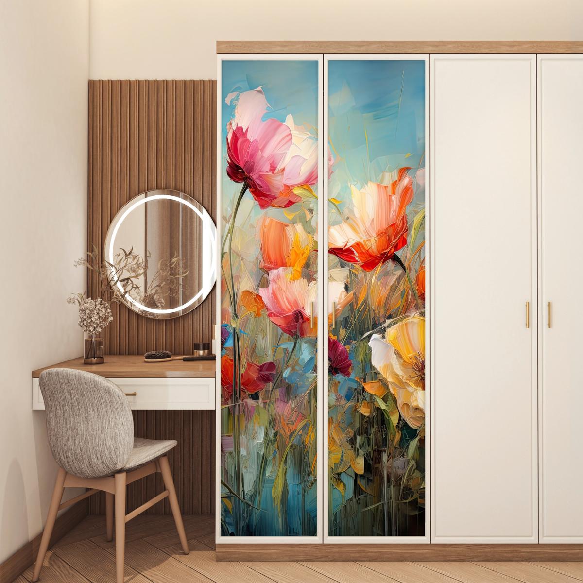 TÜRAUFKLEBER Blumen - Aquarell - Kunst - Botanisch - Natur 85x215 cm - Türtapete - Orange, Kunststoff (85/0.1cm) - MuchoWow