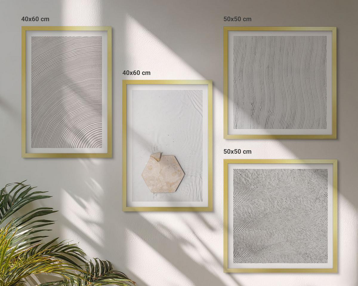 BILDER SET 4er Set - 50x50 cm & 40x60 cm Goldrahmen - Leichte Boho-Sandtexturen - Goldfarben, Kunststoff (50/50cm) - TULUP