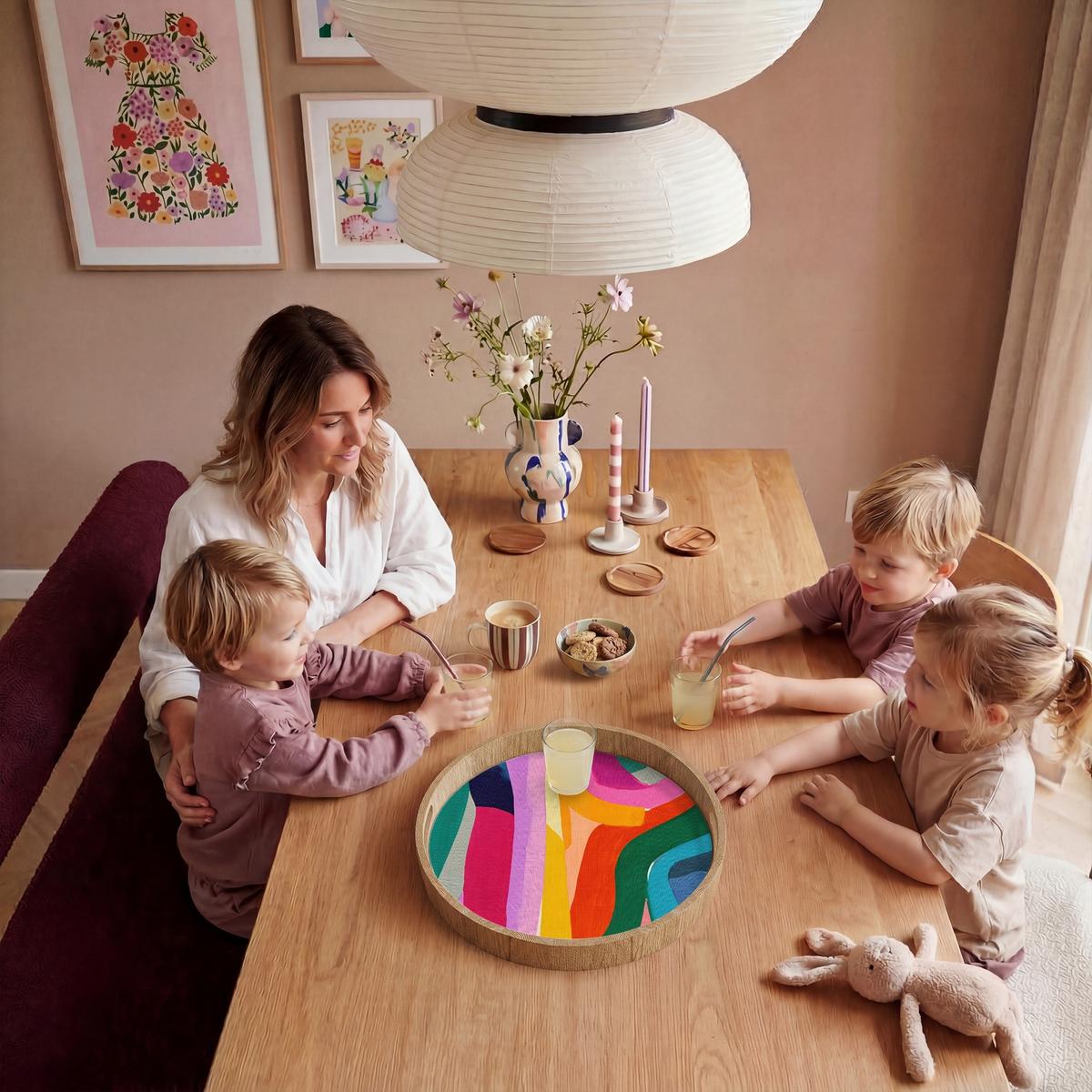 TABLETT Abstrakt - Bunt - Wellen - Linien 50x50 cm - Multicolor, Holz (50/5/5cm) - OnlyWow