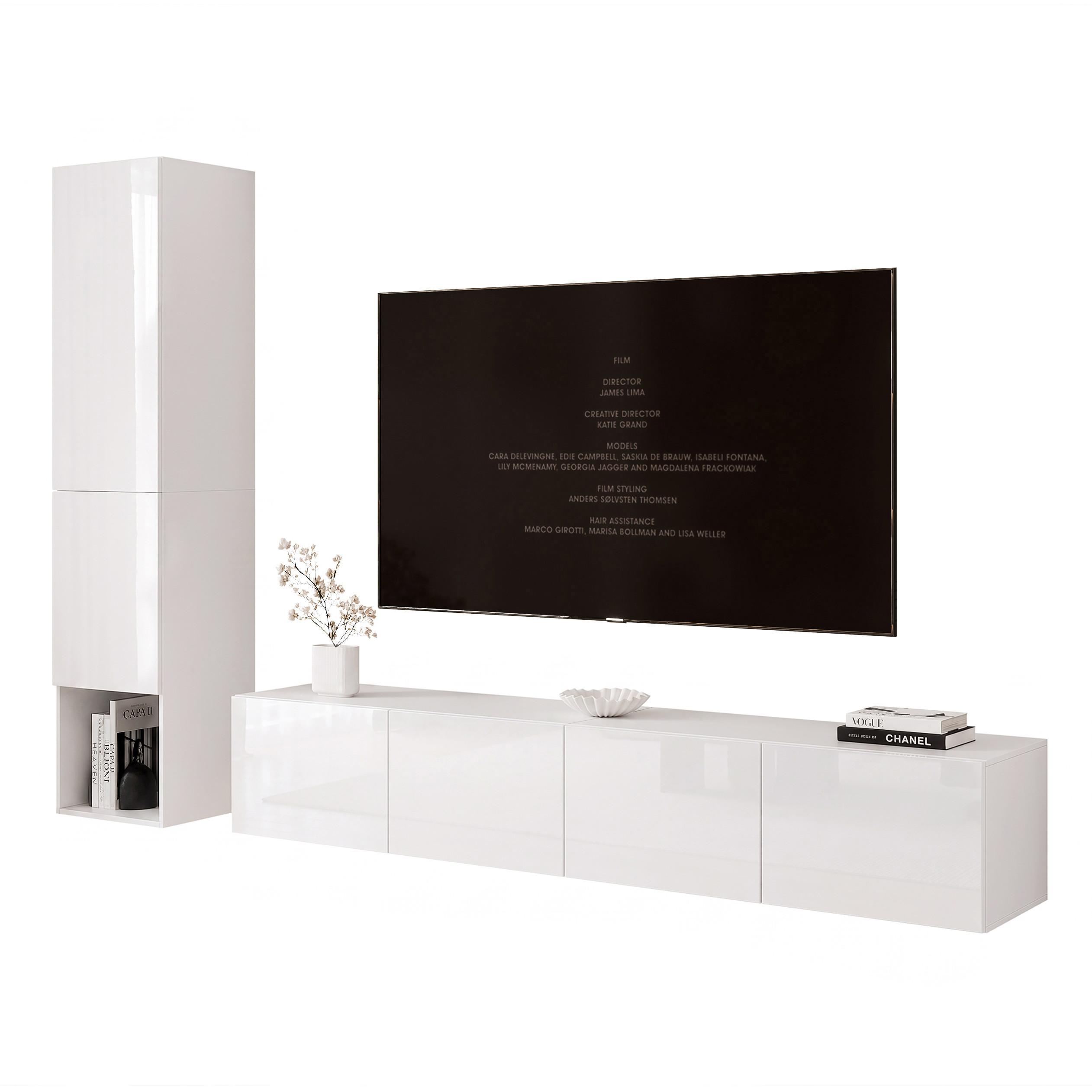 WOHNWAND ANGEL LINE I 2-teilig, mit LED-Beleuchtung, Weiß Hochglanz - Weiß Hochglanz, Holzwerkstoff (240/180/40cm) - Idohome