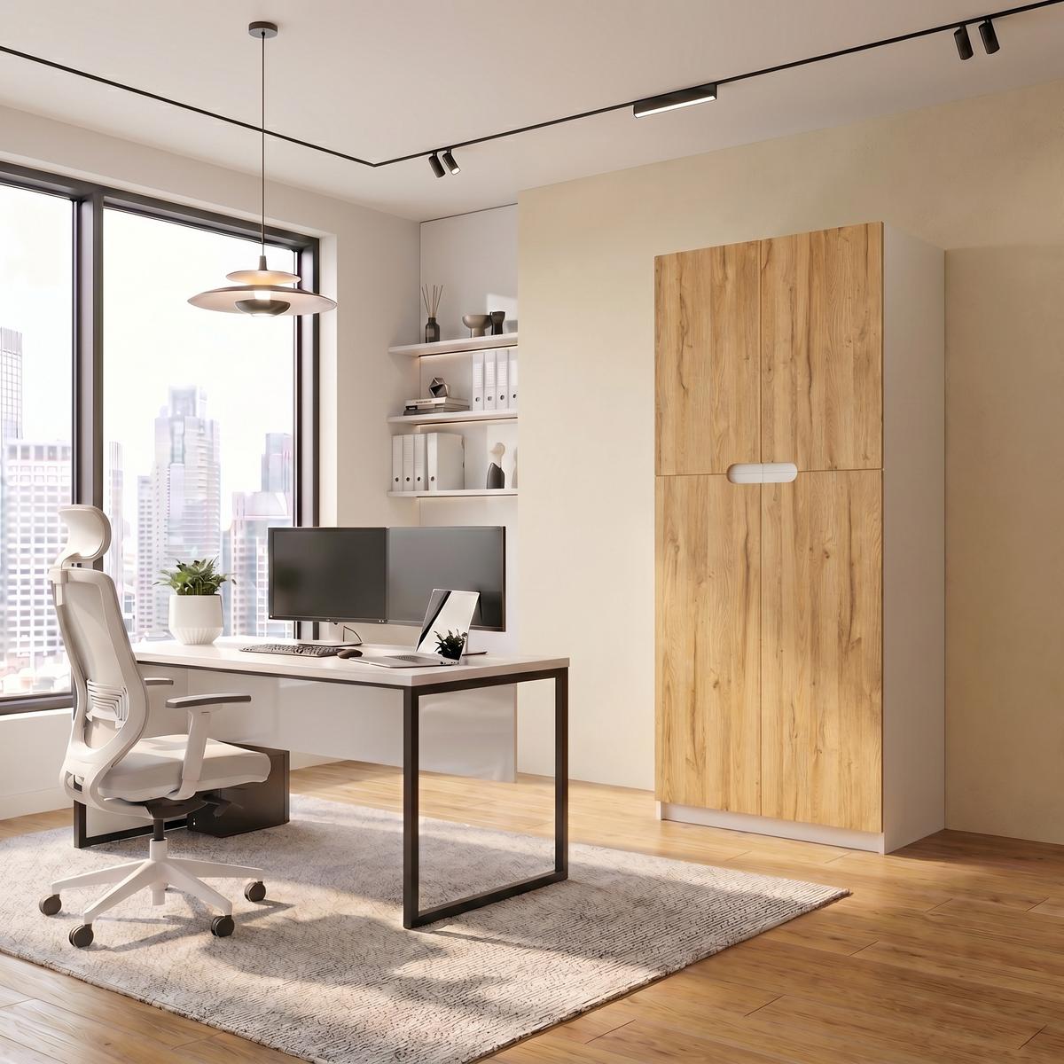BÜROSCHRANK Logan Fronten in Eiche Natur - Eichefarben, Holzwerkstoff (82/184/37cm) - Vladon
