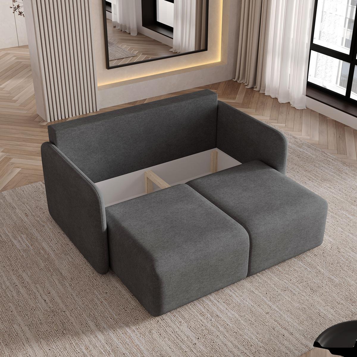 BETTSOFA SUVI II NV Grau Geflochtener Stoff mit Schlaffunktion - Grau, Textil (90/85/153cm) - MASSENO