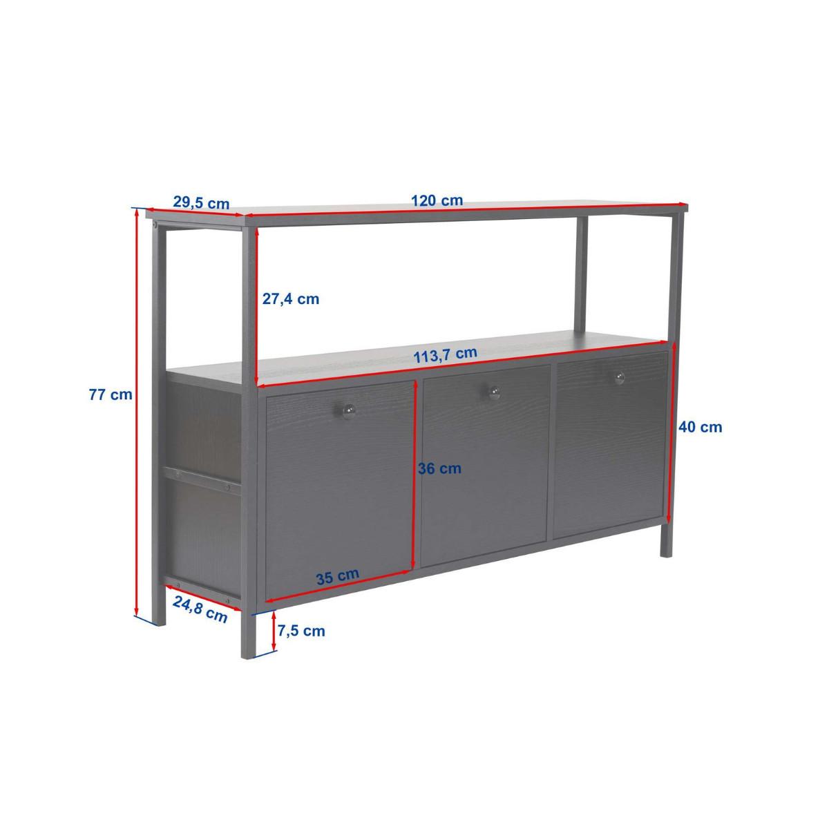 SIDEBOARD mit 3 Türen und 1 oberer Ablagefläche 120/29,5/77 cm - Schwarz/Weiß, Holzwerkstoff (29.5/77/20.5cm) - Calicosy