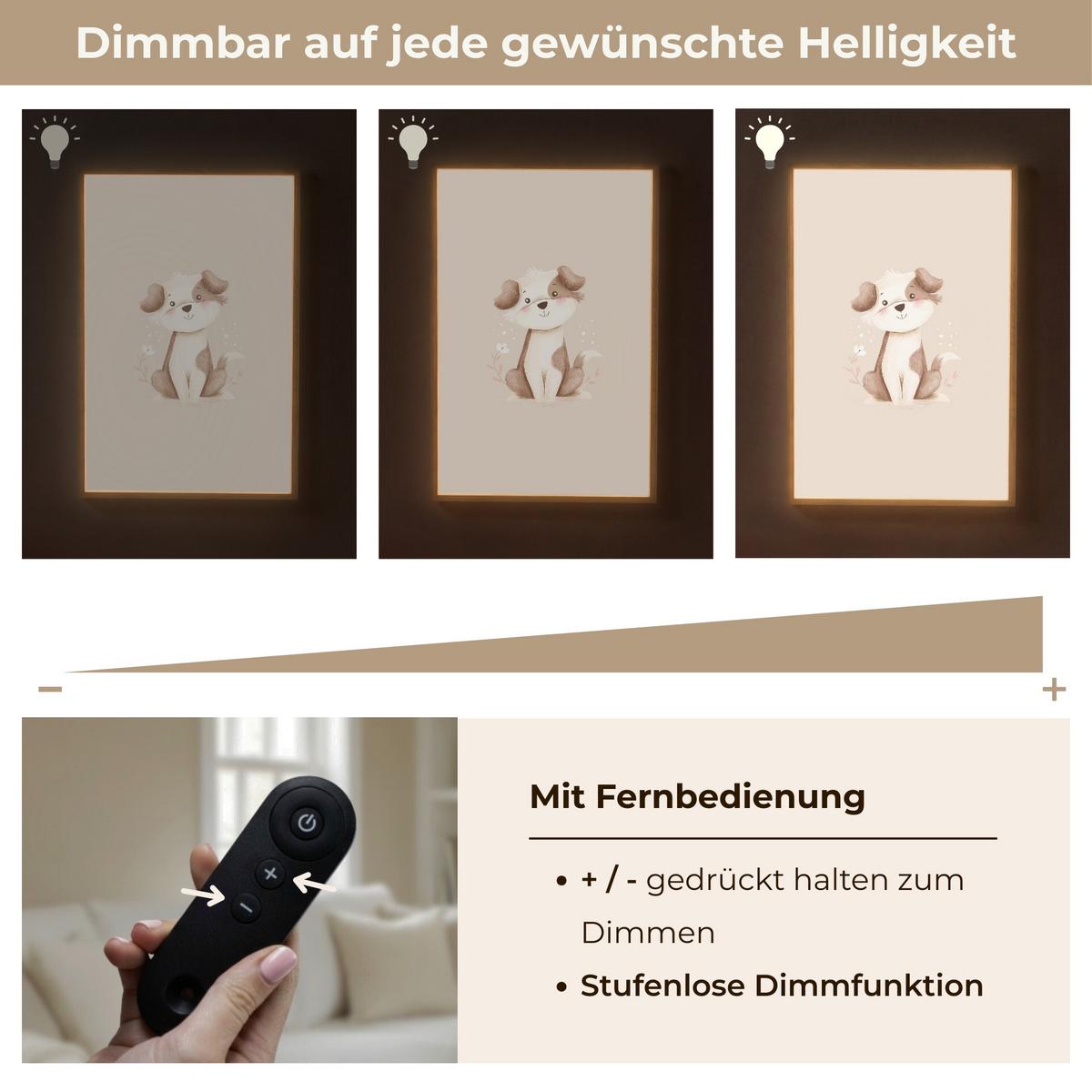 WANDLEUCHTE MIT AKKU Hund - Gefleckt - Braun 70x100 cm - Beige, Holzwerkstoff (70/100/8cm) - OnlyWow
