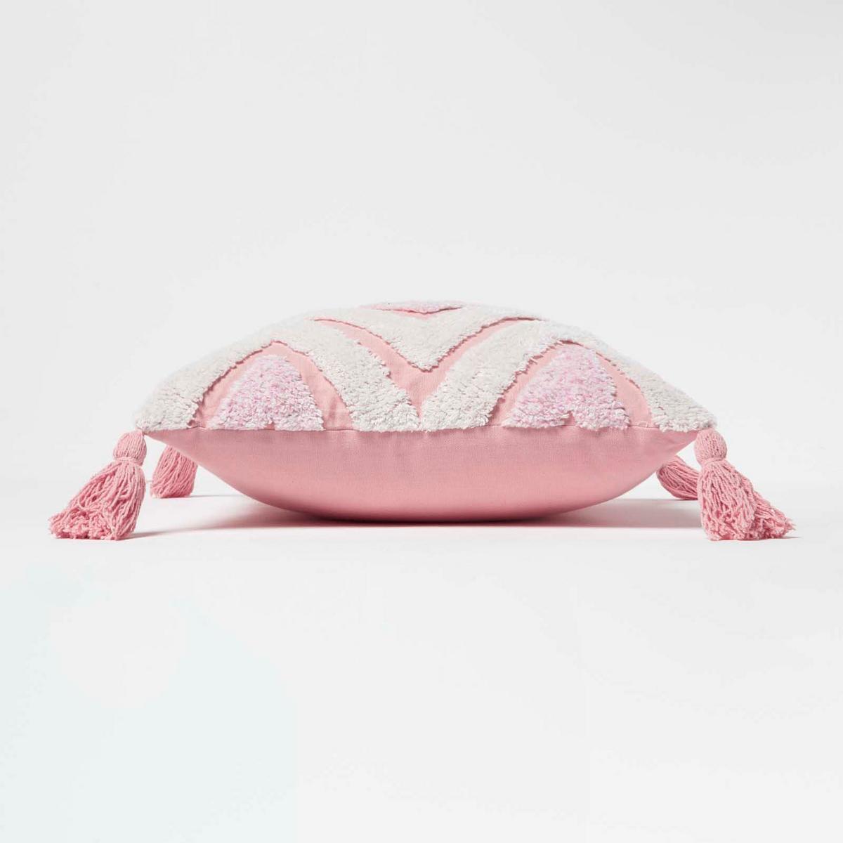 DEKOKISSEN Tufted rosa 45/45 cm Boho-Style mit Quasten - Rosa, Textil (45/45cm) - Homescapes