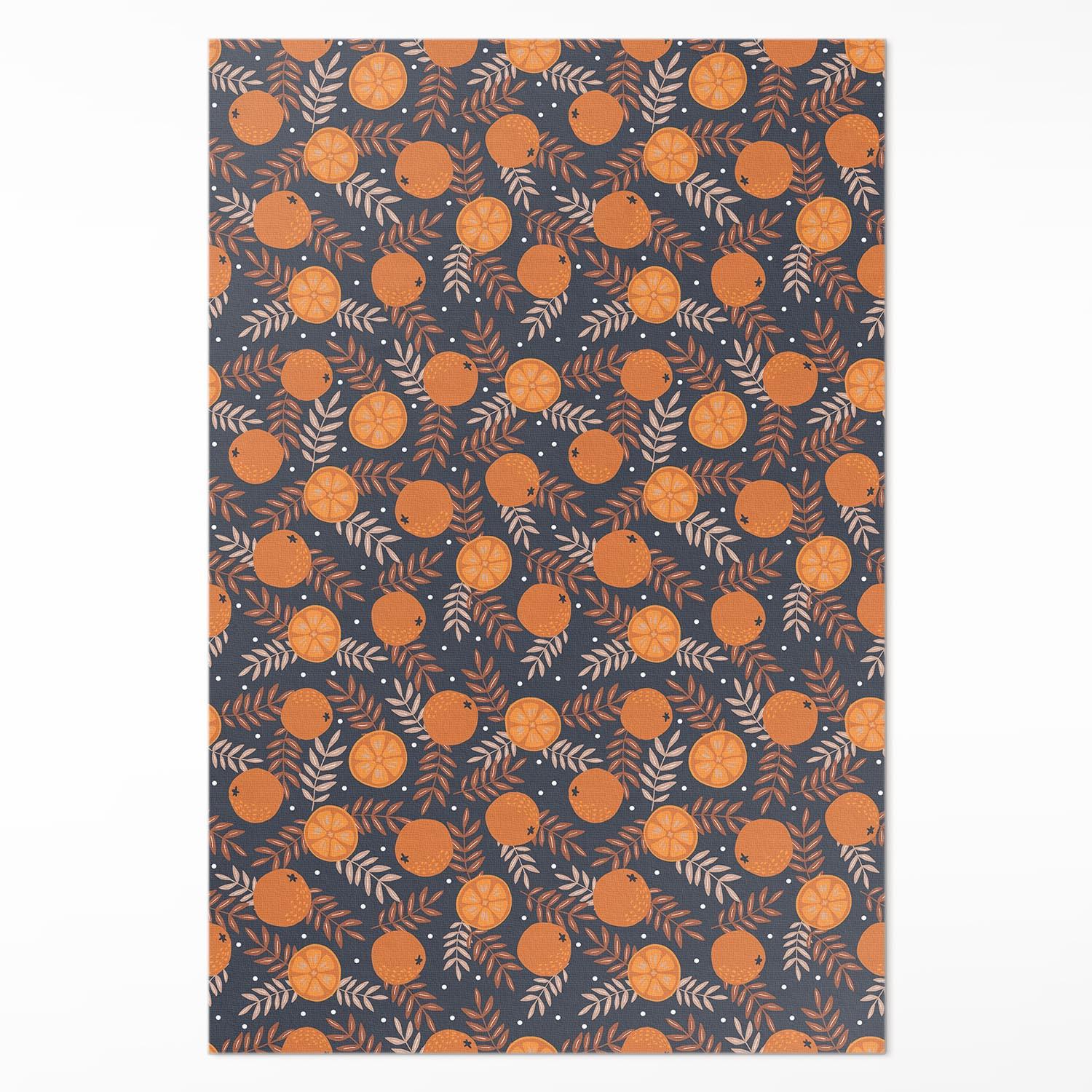 TEPPICH 100x150 cm Orangen und Blätter Illustration - Koralle, Kunststoff (100/150cm) - Wallfluent