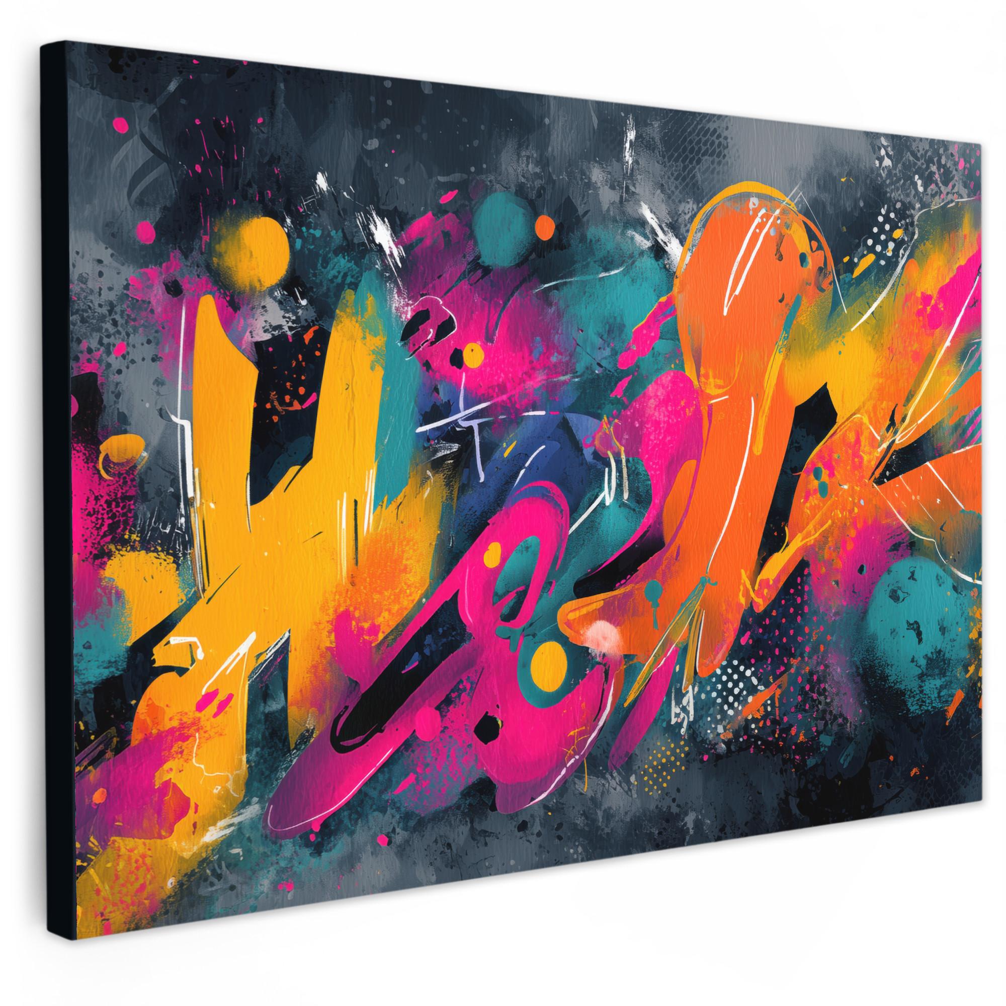 LEINWANDBILD Abstrakt - Graffiti - Farbenfroh - Farbspritzer Gemälde 60x40 cm - Multicolor, Textil (60/40cm) - MuchoWow