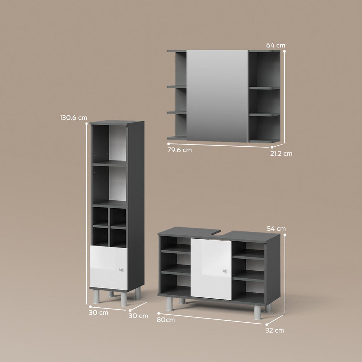 BADMÖBEL-SET Fucino Anthrazit 3 Teile, mit Midischrank Tür klein - Anthrazit, Holzwerkstoff (80/54/32cm) - Livinity®