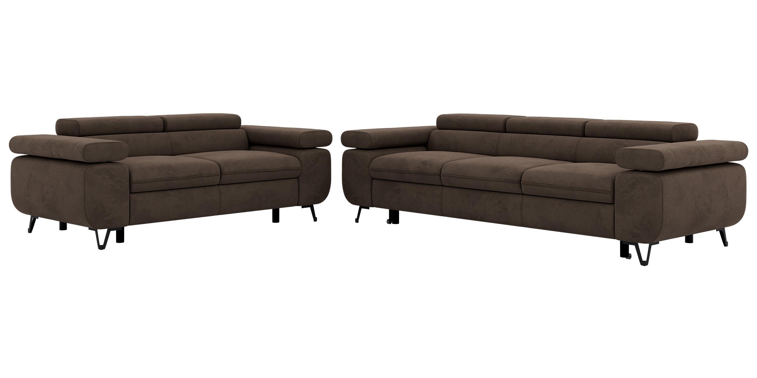 SITZGARNITUR PETERS 2+3 - Braun Velvet - Schwarz/Braun, Textil/Metall (262/76/99cm) - MKS