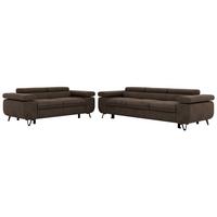 SITZGARNITUR PETERS 2+3 - Braun Velvet - Schwarz/Braun, Textil/Metall (262/76/99cm) - MKS