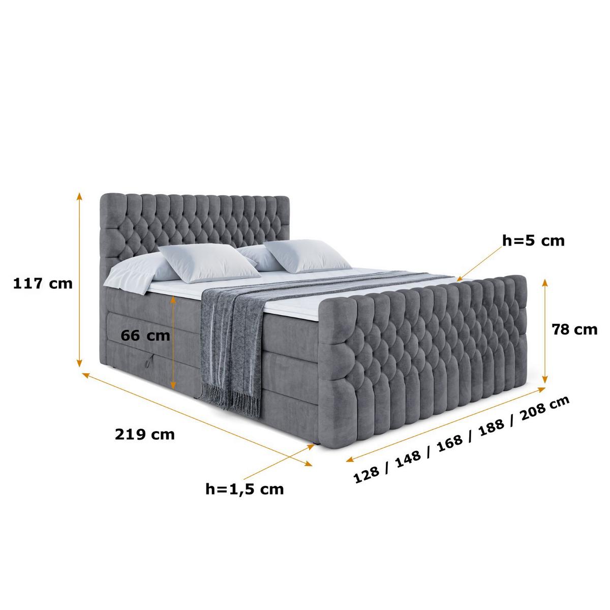 BOXSPRINGBETT SERENE-Z KING - 140 x 200 - H3/H4 - Dunkelgrau - Dunkelgrau, Holzwerkstoff (140/200cm) - ALTDECOR