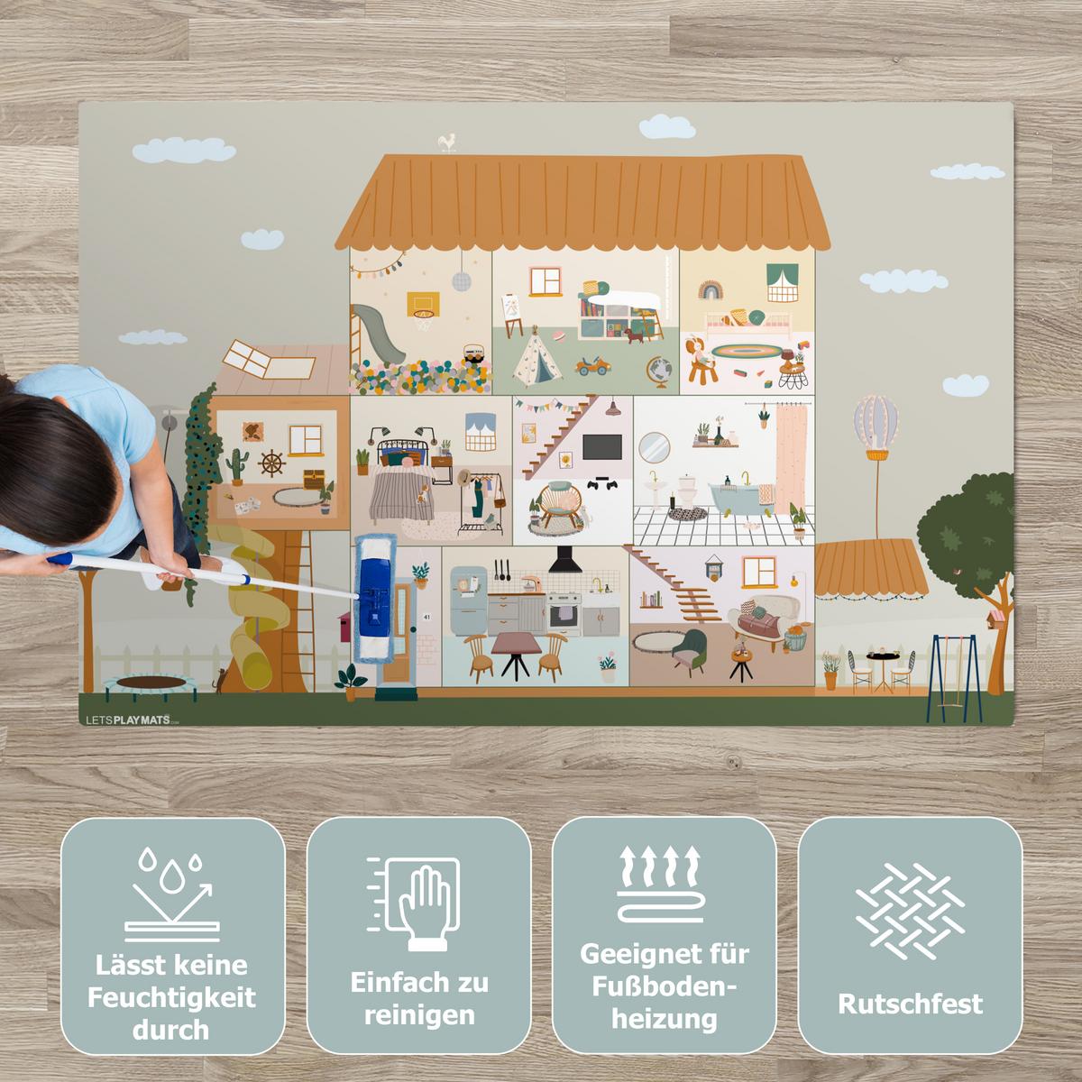 KINDERTEPPICH Puppenhaus - Kinder - Möbel - Design - Braun Spielteppich 180x120 cm - Hellgrau, Kunststoff (180/0.3cm) - OnlyWow
