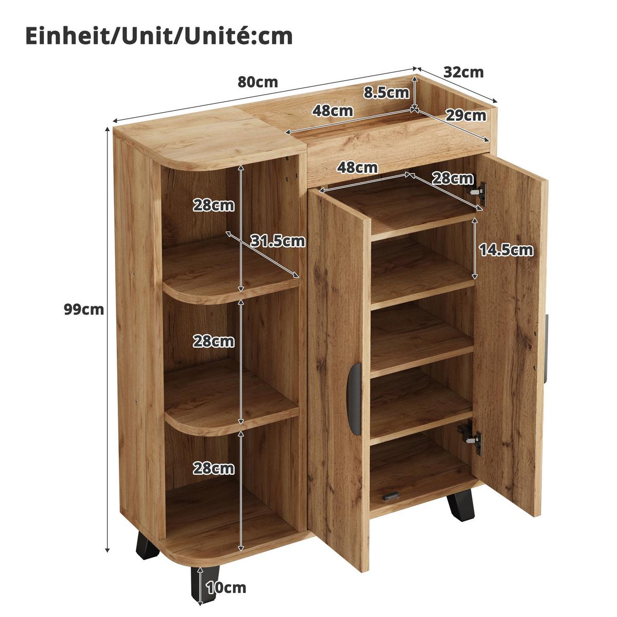 SCHUHSCHRANK in naturholz-optik, mit offenen fächern und oberer ablage - Naturfarben, Holzwerkstoff (80/99/32cm) - Urban Meuble