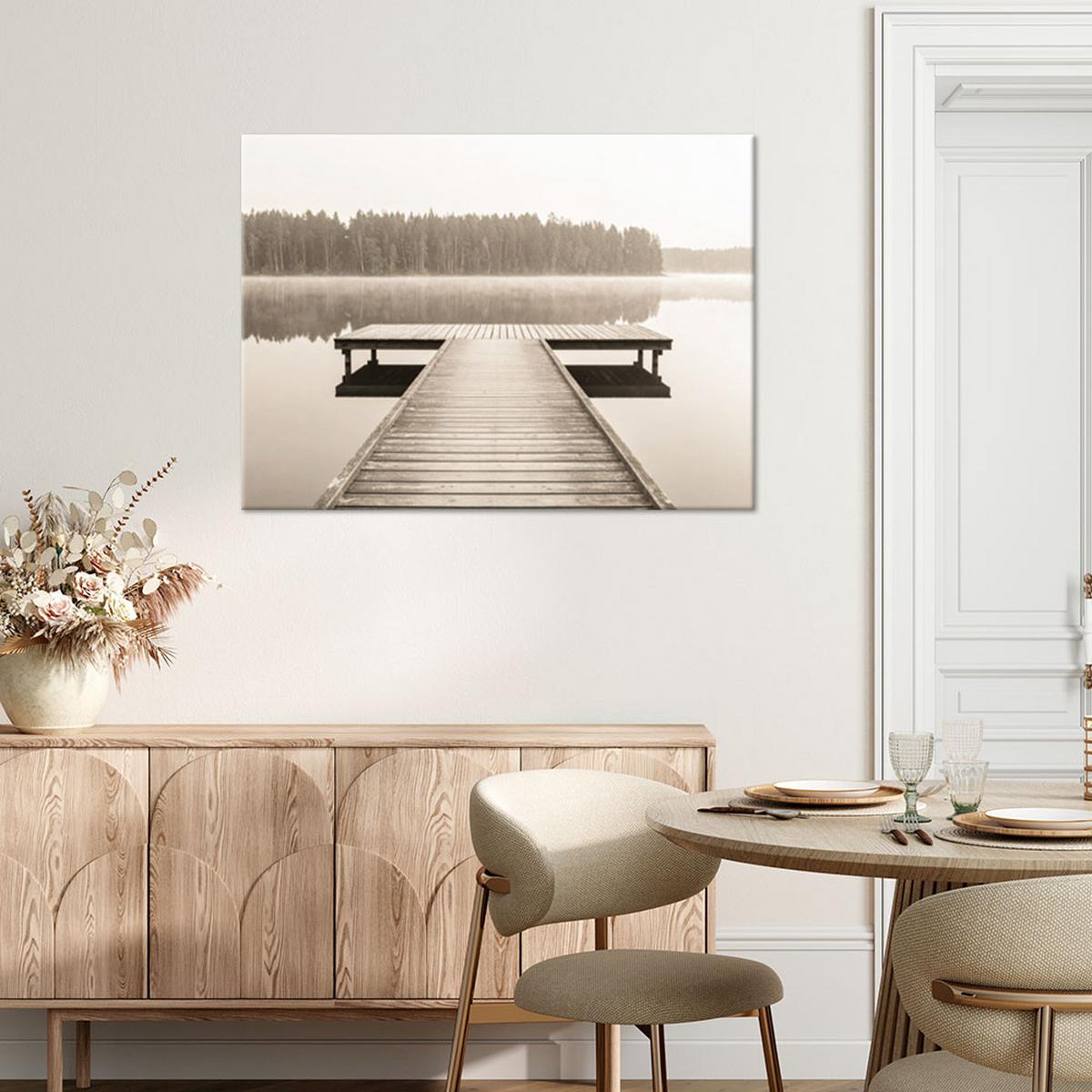 LEINWANDBILD Pier See Landschaft Natur 90x60cm - Beige, Textil (90/60cm) - Feeby