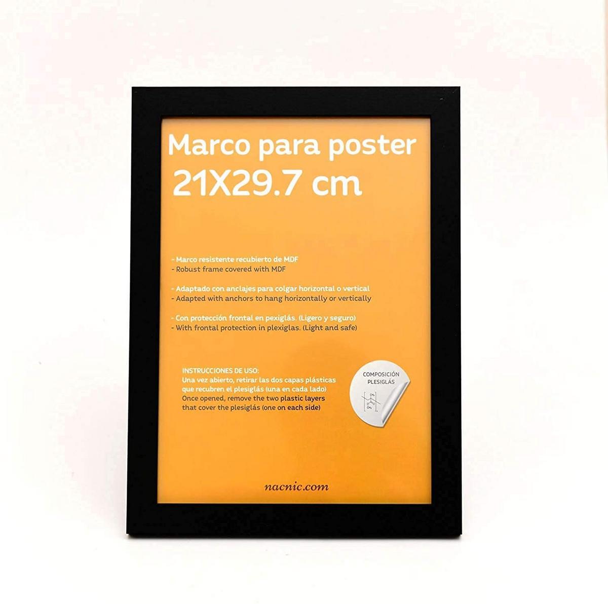 RAHMEN Set mit 4 aus MDF und Acrylglas Schutz und Aussteller für Fotografien, Bilder, Poster, Gemälde, Dekoration für Haus Farbe Schwarz A4 - Schwarz, Holz (21/3cm) - Nacnic