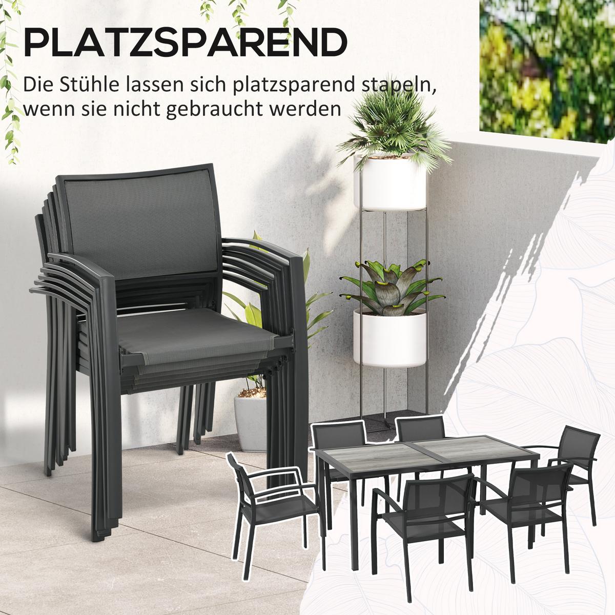 GARTENGARNITUR 7er Set Stahl Mesh Grau - Dunkelgrau/Hellgrau, Metall - Outsunny