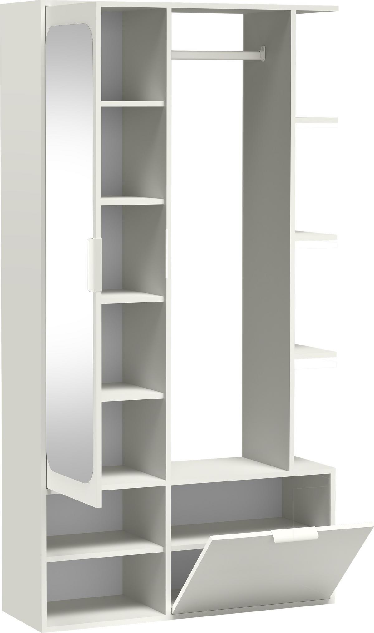 GARDEROBE Mela mit Spiegel, Sitzbank & Kleiderstange – 100/189/33 cm – Weiß - Weiß, Holzwerkstoff/Metall (100/189.4/33cm) - WFL GROUP