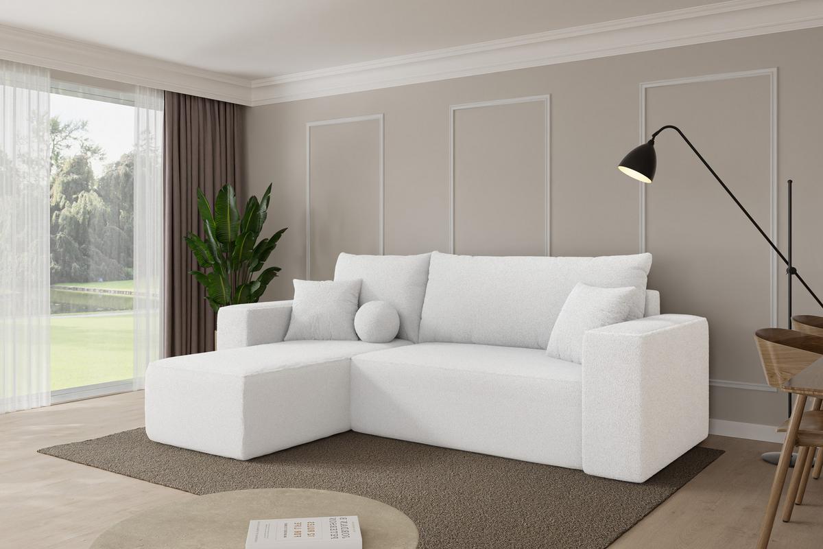 ECKSOFA mit Schlaffunktion Ottomane Links SENO-L 249x139x85 Weiß Bouclé - Schwarz/Weiß, Holzwerkstoff/Kunststoff (249/139cm) - ALTDECOR