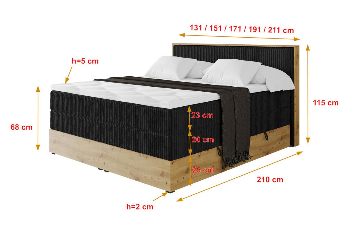 BOXSPRINGBETT LOLLI9 -KING 140x200 - H3/H4 Schwarz - Schwarz, Holzwerkstoff (140/200cm) - ALTDECOR