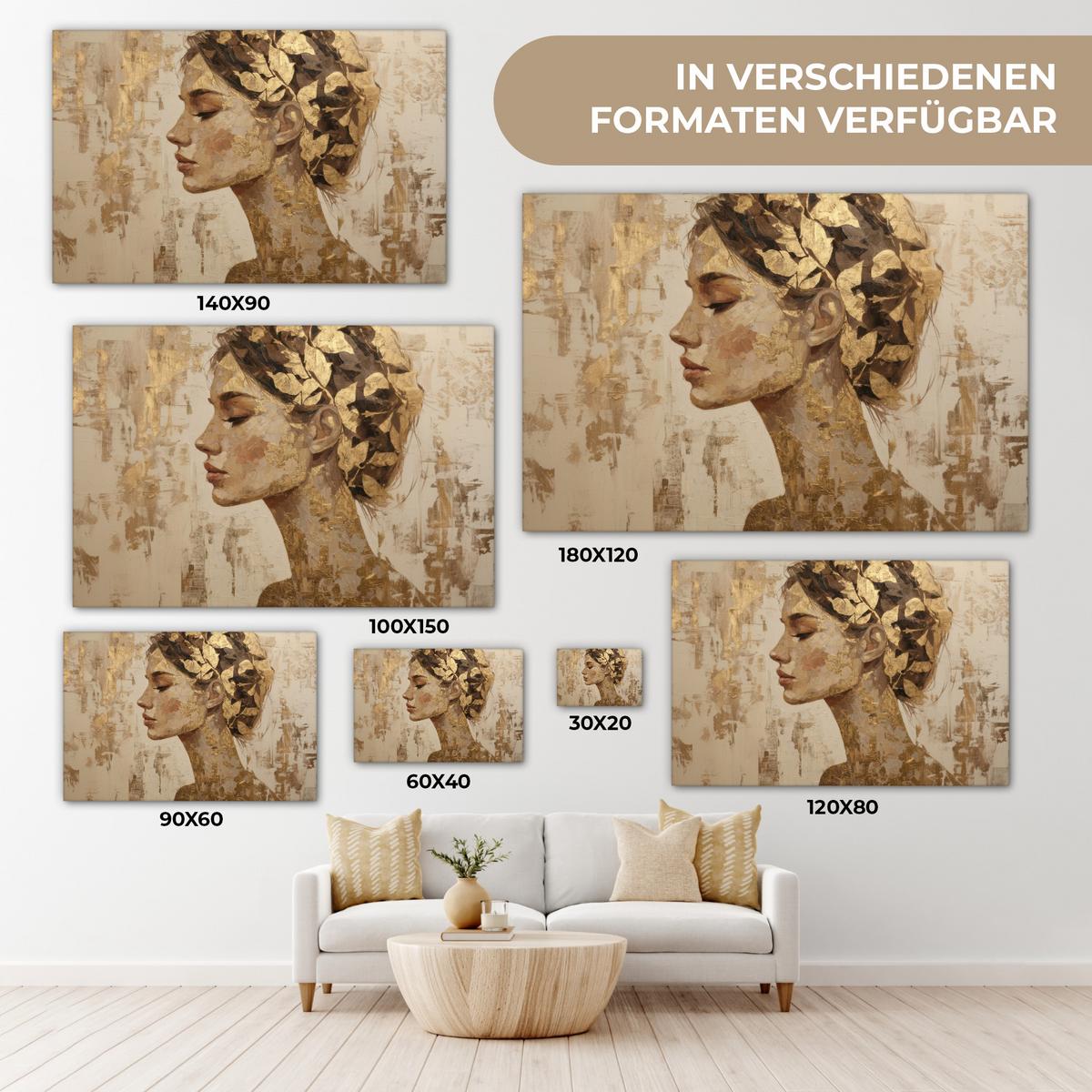 LEINWANDBILD Frau - Gold - Abstrakt - Textur Deko Schlafzimmer 30x20 cm - Goldfarben, Textil (30/20cm) - MuchoWow