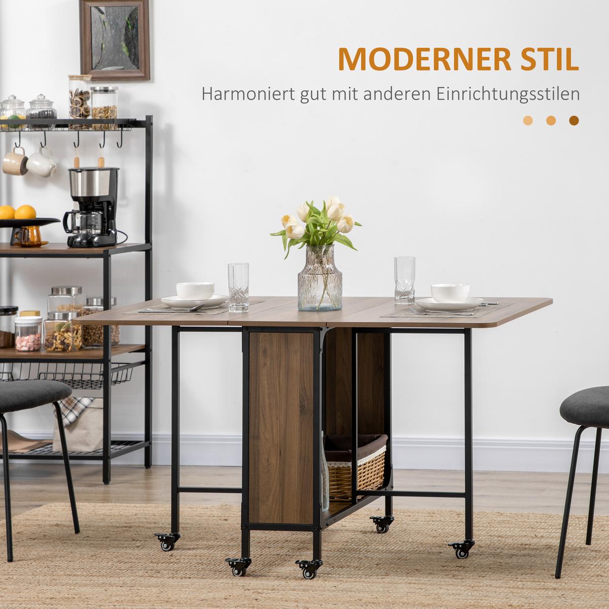 ESSTISCH klappbar, Mobiler Klapptisch für 6 Personen, mit Ablage Braun - Schwarz/Braun, Kunststoff/Metall (130/80/74cm) - HOMCOM